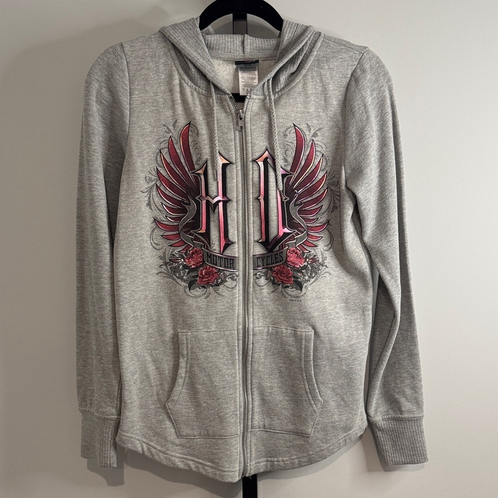 Harley Davidson Gray Hoodie with Pink Graphic Sarasota Florida Small S New NWOT